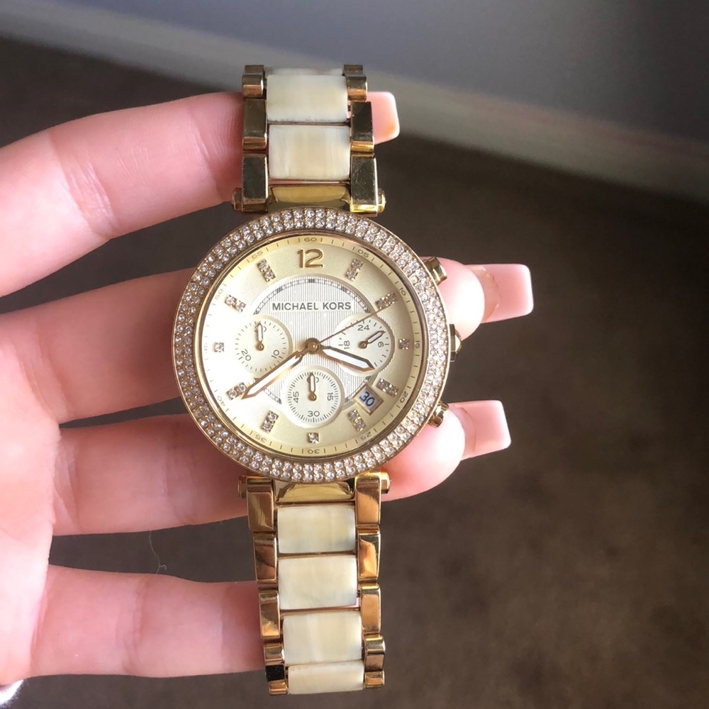 MICHAEL KORS GOLD AND ACETATE WATCH